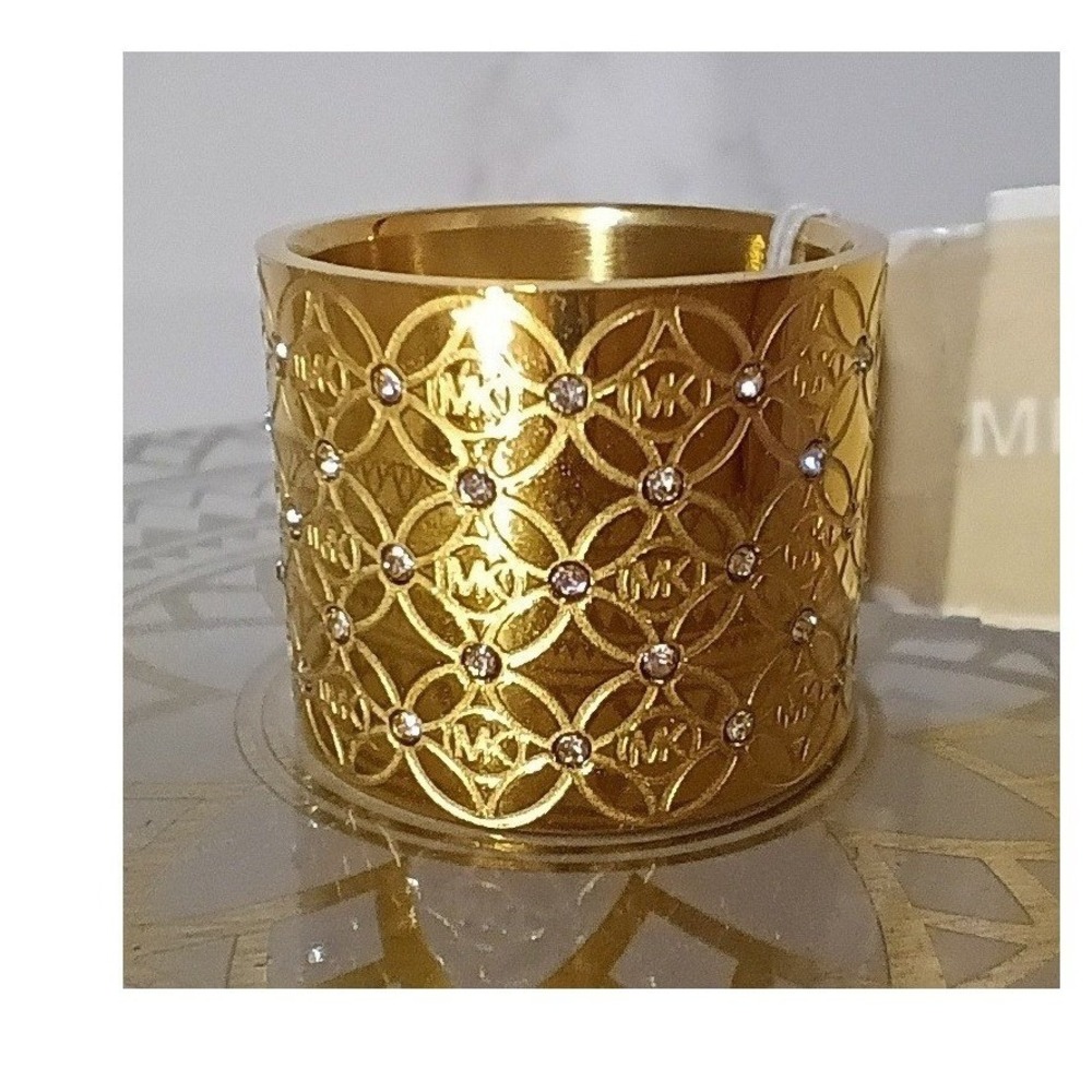 MICHAEL KORS Heritage Monogram Crystal Pavé Barrel Ring - NWT - Size 6